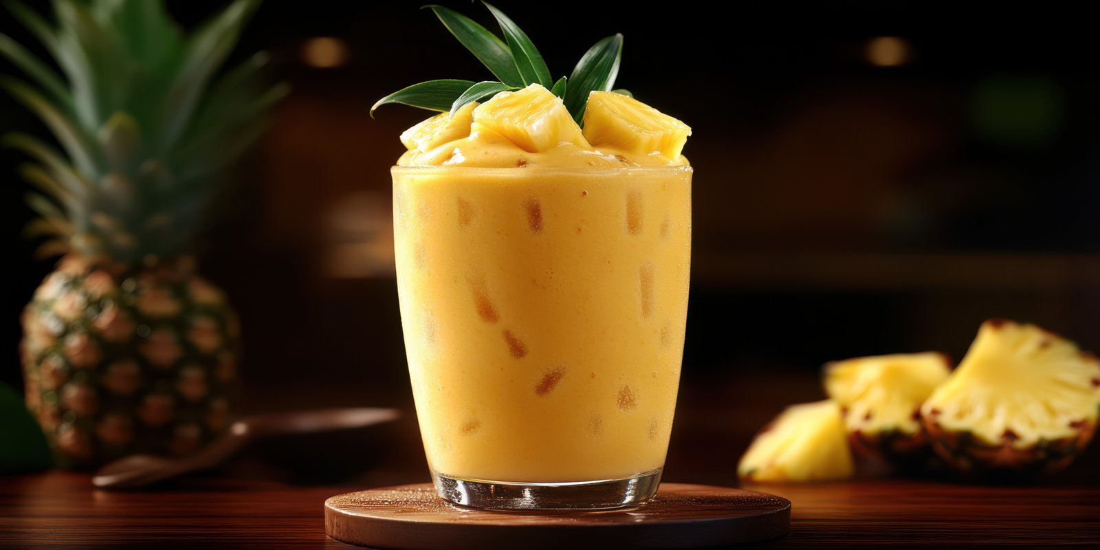 Refreshing tropical smoothie with pineapple and creamy texture served in a glass